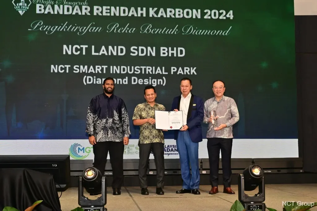 (From left) Malaysian Green Technology and Climate Change Corporation (MGTC) acting group CEO Saiful Abdul Munaff; Minister of Natural Resources, Environment and Climate Change Nik Nazmi Nik Ahmad; NCT Group founder and group managing director Datuk Seri Yap Ngan Choy, and NCT Group chief strategist Neil Foo at the Low Carbon City Awards 2024 ceremony, held at Sofitel Kuala Lumpur Damansara on Wednesday (Feb 26). (Photo by NCT Group)